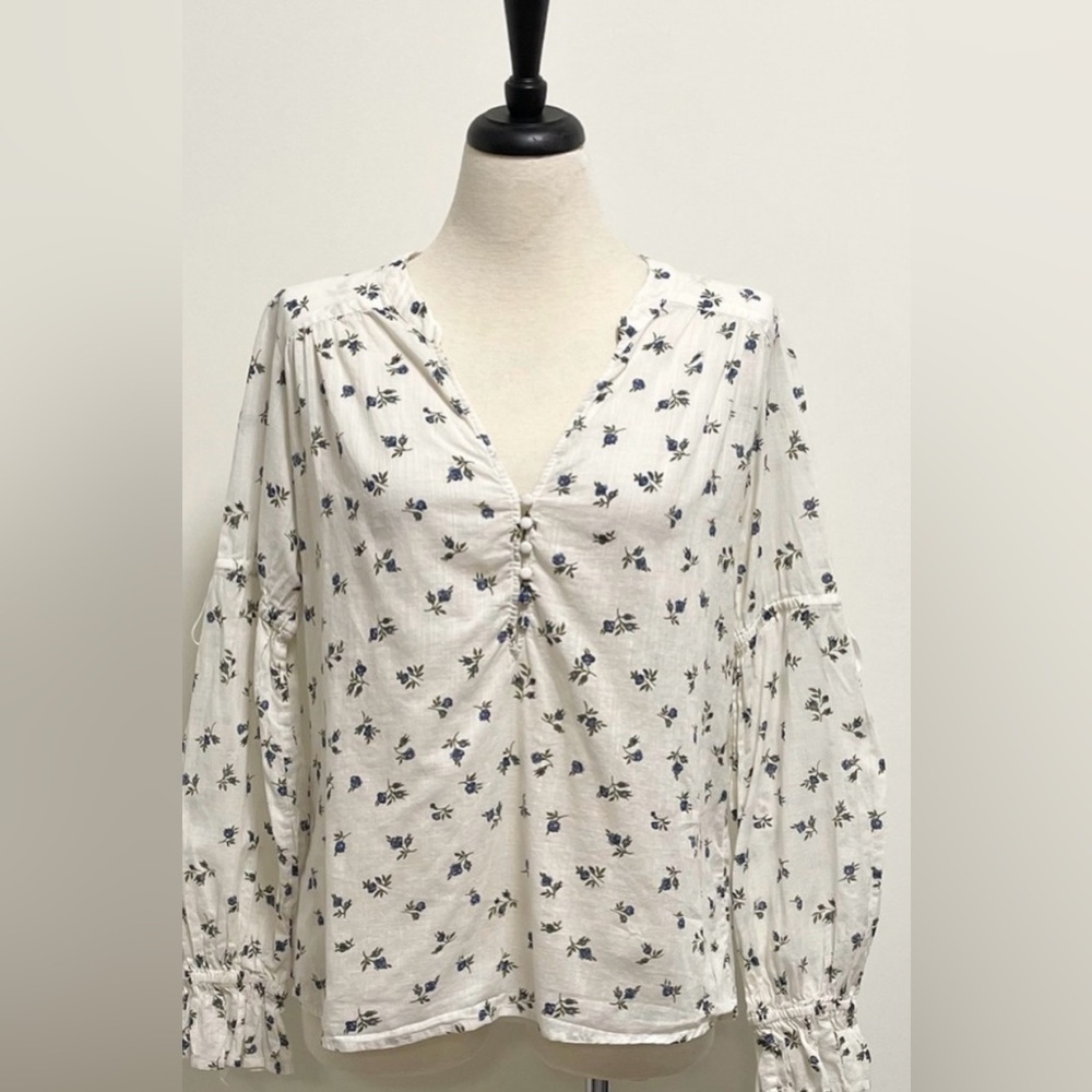 Paige Ivory Floral Yardley Split V Neck Blouse